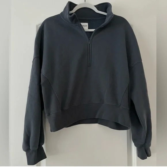 Abercrombie & Fitch Quarter-Zip Sweatshirt Blue/Gray Size Medium - Picture 1 of 3